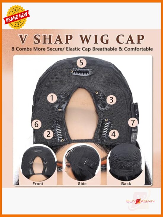 22 Inch Body Wave V Part Wig 200% Density Human Hair Drawstring Cap main image 4